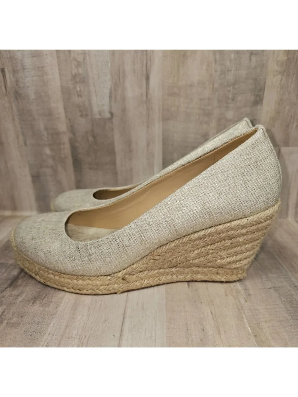 J. Crew Woman's Size 8.5 Wedge Seville Espadrille Canvas Jute Metallic Shoes - Picture 3 of 10